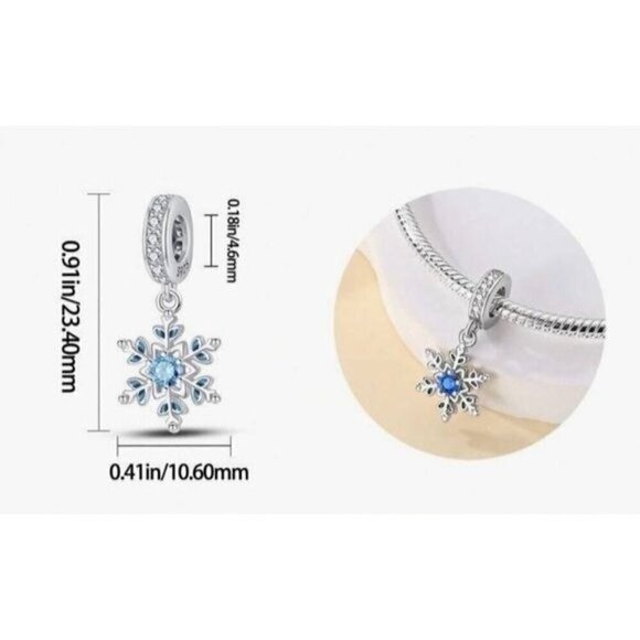 1 Pc 925 Sterling Silver Snowflake With Blue Cubic Zirconia, Charm - Picture 4 of 4